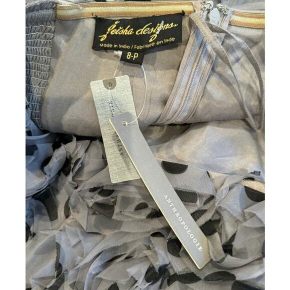 ANTHROPOLOGIE Geisha Designs Appliqued Tulle Strapless Midi Dress Size 8 Petite - Picture 7 of 8